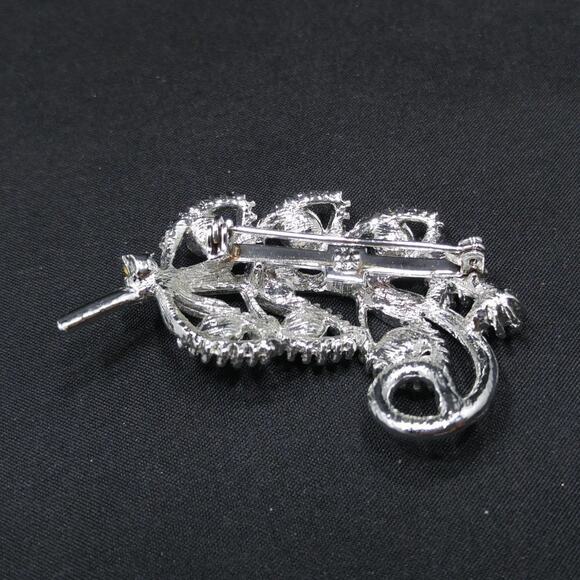 Vintage Silver Tone Clear Rhinestone Floral Spray Brooch, 2 Inches - Picture 5 of 5